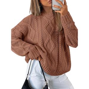 Trendy Queen Women’s Oversized Cable Knit Crewneck Sweaters(Toffee)