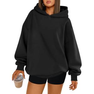Trendy Queen Womens Oversized Hoodies Comfy Sweatshirts Fall Fashion 2025 Outfits Casual Tops Fleece Clothes with Pockets(Black)