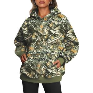 Trendy Queen Womens Oversized Hoodies Fleece Sweatshirts Fall Fashion Pullover Sweaters Winter Clothes(Camo Darkgreen)