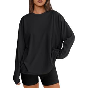 Trendy Queen Womens Oversized Long Sleeve T Shirts 2025 Basic Crewneck Tee Fall Tops Casual Workout Y2K Clothes(Black)