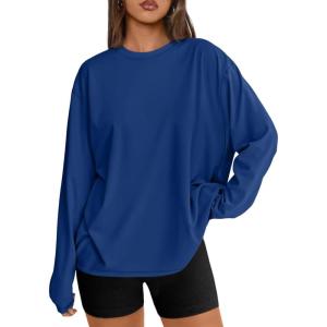 Trendy Queen Womens Oversized Long Sleeve T Shirts 2025 Basic Crewneck Tee Fall Tops Casual Workout Y2K Clothes(Blue)