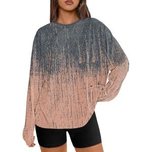 Trendy Queen Womens Oversized Long Sleeve T Shirts 2025 Basic Crewneck Tee Fall Tops Casual Workout Y2K Clothes(Boho Colorblock)