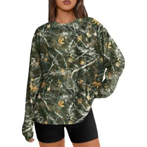 Trendy Queen Womens Oversized Long Sleeve T Shirts 2025 Basic Crewneck Tee Fall Tops Casual Workout Y2K Clothes(Camoarmygreen)