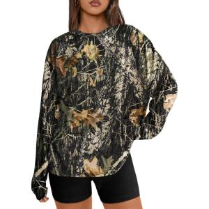 Trendy Queen Womens Oversized Long Sleeve T Shirts 2025 Basic Crewneck Tee Fall Tops Casual Workout Y2K Clothes(Camoblack)