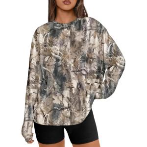 Trendy Queen Womens Oversized Long Sleeve T Shirts 2025 Basic Crewneck Tee Fall Tops Casual Workout Y2K Clothes(Camokhakigrey)