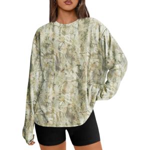 Trendy Queen Womens Oversized Long Sleeve T Shirts 2025 Basic Crewneck Tee Fall Tops Casual Workout Y2K Clothes(Camolightgreen)