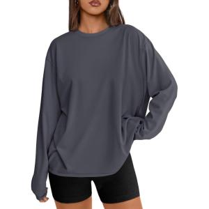 Trendy Queen Womens Oversized Long Sleeve T Shirts 2025 Basic Crewneck Tee Fall Tops Casual Workout Y2K Clothes(Deepgrey)