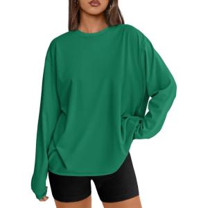 Trendy Queen Womens Oversized Long Sleeve T Shirts 2025 Basic Crewneck Tee Fall Tops Casual Workout Y2K Clothes(Green)