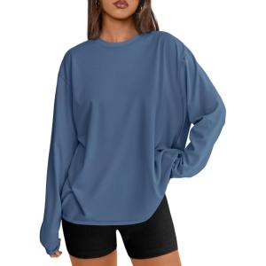 Trendy Queen Womens Oversized Long Sleeve T Shirts 2025 Basic Crewneck Tee Fall Tops Casual Workout Y2K Clothes(Hazeblue)
