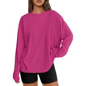 Trendy Queen Womens Oversized Long Sleeve T Shirts 2025 Basic Crewneck Tee Fall Tops Casual Workout Y2K Clothes(Hotpink)