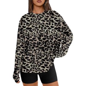 Trendy Queen Womens Oversized Long Sleeve T Shirts 2025 Basic Crewneck Tee Fall Tops Casual Workout Y2K Clothes(Leopard2)