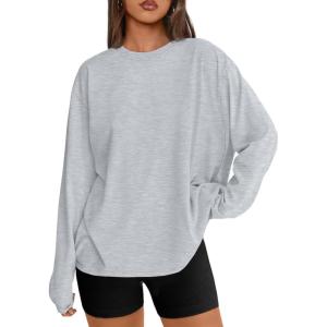 Trendy Queen Womens Oversized Long Sleeve T Shirts 2025 Basic Crewneck Tee Fall Tops Casual Workout Y2K Clothes(Lightgrey)