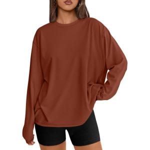 Trendy Queen Womens Oversized Long Sleeve T Shirts 2025 Basic Crewneck Tee Fall Tops Casual Workout Y2K Clothes(Maple)