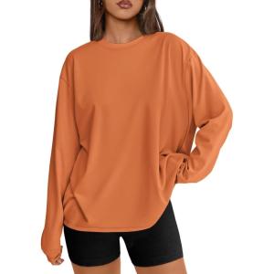 Trendy Queen Womens Oversized Long Sleeve T Shirts 2025 Basic Crewneck Tee Fall Tops Casual Workout Y2K Clothes(Orange)