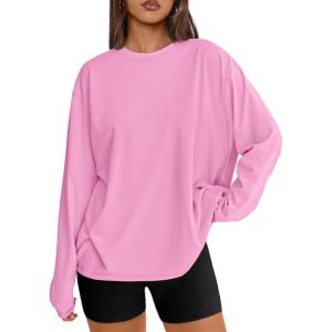 Trendy Queen Womens Oversized Long Sleeve T Shirts 2025 Basic Crewneck Tee Fall Tops Casual Workout Y2K Clothes(Pink)
