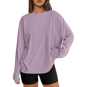 Trendy Queen Womens Oversized Long Sleeve T Shirts 2025 Basic Crewneck Tee Fall Tops Casual Workout Y2K Clothes(Purple)