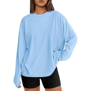 Trendy Queen Womens Oversized Long Sleeve T Shirts 2025 Basic Crewneck Tee Fall Tops Casual Workout Y2K Clothes(Skyblue)