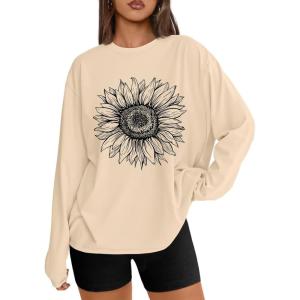 Trendy Queen Womens Oversized Long Sleeve T Shirts 2025 Basic Crewneck Tee Fall Tops Casual Workout Y2K Clothes(Sunflower Apricot)