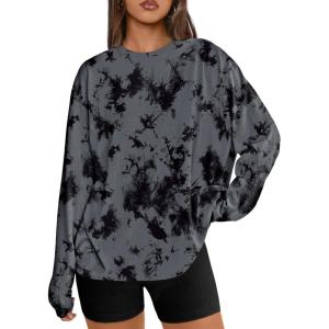 Trendy Queen Womens Oversized Long Sleeve T Shirts 2025 Basic Crewneck Tee Fall Tops Casual Workout Y2K Clothes(Tiedyegrey)