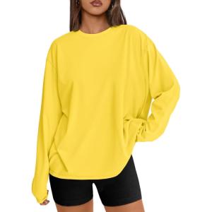 Trendy Queen Womens Oversized Long Sleeve T Shirts 2025 Basic Crewneck Tee Fall Tops Casual Workout Y2K Clothes(Yellow)