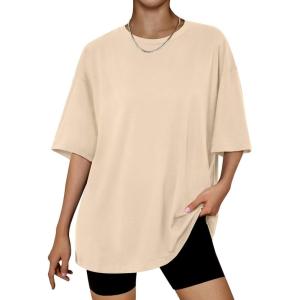 Trendy Queen Womens Oversized Summer T Shirts Plus Size Batwing Cute Casual Tops Short Sleeves Fashion Workout Clothes(Apricot)