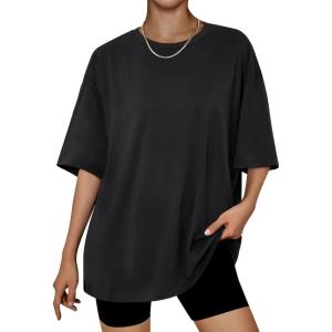 Trendy Queen Womens Oversized Summer T Shirts Plus Size Batwing Cute Casual Tops Short Sleeves Fashion Workout Clothes(Black)