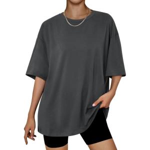 Trendy Queen Womens Oversized Summer T Shirts Plus Size Batwing Cute Casual Tops Short Sleeves Fashion Workout Clothes(Blackgrey)