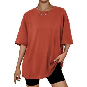 Trendy Queen Womens Oversized Summer T Shirts Plus Size Batwing Cute Casual Tops Short Sleeves Fashion Workout Clothes(Brickred)