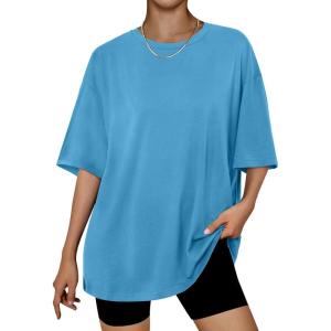 Trendy Queen Womens Oversized Summer T Shirts Plus Size Batwing Cute Casual Tops Short Sleeves Fashion Workout Clothes(Brightblue)