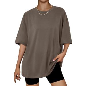 Trendy Queen Womens Oversized Summer T Shirts Plus Size Batwing Cute Casual Tops Short Sleeves Fashion Workout Clothes(Brown)