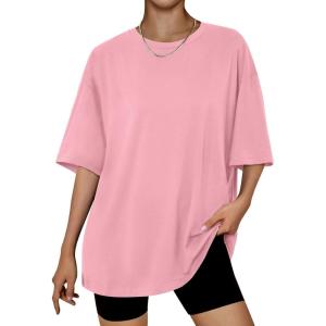 Trendy Queen Womens Oversized Summer T Shirts Plus Size Batwing Cute Casual Tops Short Sleeves Fashion Workout Clothes(Cameopink)