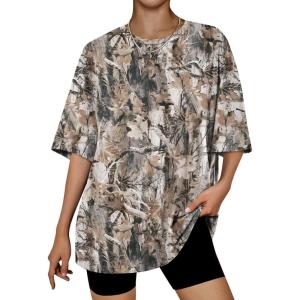 Trendy Queen Womens Oversized Summer T Shirts Plus Size Batwing Cute Casual Tops Short Sleeves Fashion Workout Clothes(Camo Brown)