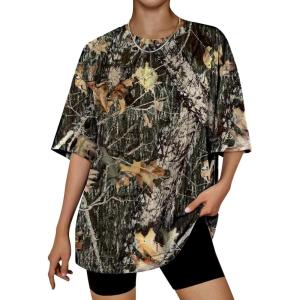 Trendy Queen Womens Oversized Summer T Shirts Plus Size Batwing Cute Casual Tops Short Sleeves Fashion Workout Clothes(Camo Dark)