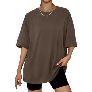 Trendy Queen Womens Oversized Summer T Shirts Plus Size Batwing Cute Casual Tops Short Sleeves Fashion Workout Clothes(Coffeebrown)