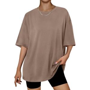 Trendy Queen Womens Oversized Summer T Shirts Plus Size Batwing Cute Casual Tops Short Sleeves Fashion Workout Clothes(Coffeegrey)