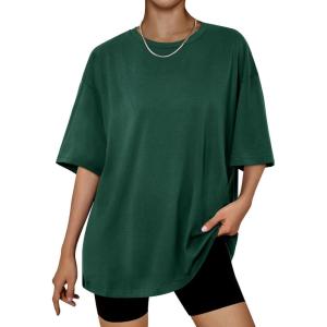 Trendy Queen Womens Oversized Summer T Shirts Plus Size Batwing Cute Casual Tops Short Sleeves Fashion Workout Clothes(Darkgreen)
