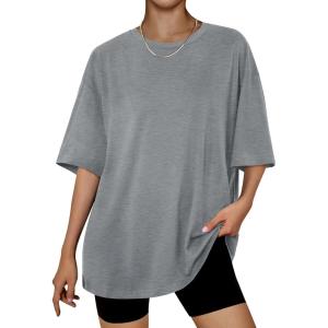 Trendy Queen Womens Oversized Summer T Shirts Plus Size Batwing Cute Casual Tops Short Sleeves Fashion Workout Clothes(Darkgrey)