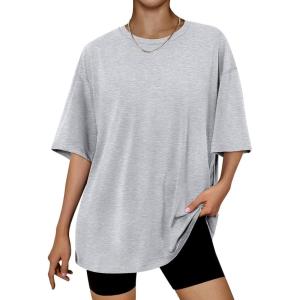 Trendy Queen Womens Oversized Summer T Shirts Plus Size Batwing Cute Casual Tops Short Sleeves Fashion Workout Clothes(Grey)