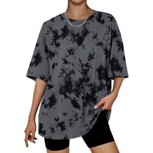 Trendy Queen Womens Oversized Summer T Shirts Plus Size Batwing Cute Casual Tops Short Sleeves Fashion Workout Clothes(Grey Tie Dye)