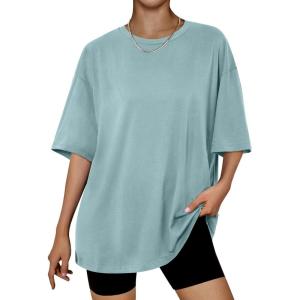 Trendy Queen Womens Oversized Summer T Shirts Plus Size Batwing Cute Casual Tops Short Sleeves Fashion Workout Clothes(Greygreen)