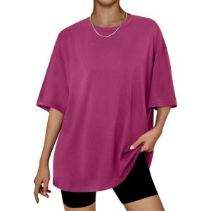 Trendy Queen Womens Oversized Summer T Shirts Plus Size Batwing Cute Casual Tops Short Sleeves Fashion Workout Clothes(Hotpink)