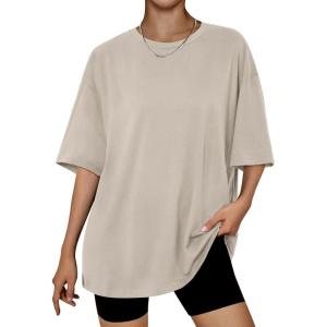 Trendy Queen Womens Oversized Summer T Shirts Plus Size Batwing Cute Casual Tops Short Sleeves Fashion Workout Clothes(Khaki)