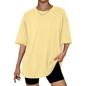 Trendy Queen Womens Oversized Summer T Shirts Plus Size Batwing Cute Casual Tops Short Sleeves Fashion Workout Clothes(Lemonyellow)