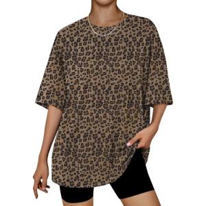 Trendy Queen Womens Oversized Summer T Shirts Plus Size Batwing Cute Casual Tops Short Sleeves Fashion Workout Clothes(Leopard)