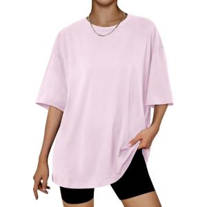 Trendy Queen Womens Oversized Summer T Shirts Plus Size Batwing Cute Casual Tops Short Sleeves Fashion Workout Clothes(Lightpink)