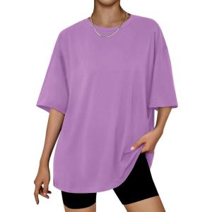 Trendy Queen Womens Oversized Summer T Shirts Plus Size Batwing Cute Casual Tops Short Sleeves Fashion Workout Clothes(Lightpurple)