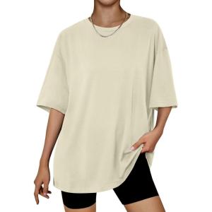 Trendy Queen Womens Oversized Summer T Shirts Plus Size Batwing Cute Casual Tops Short Sleeves Fashion Workout Clothes(Lightyellow)