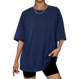 Trendy Queen Womens Oversized Summer T Shirts Plus Size Batwing Cute Casual Tops Short Sleeves Fashion Workout Clothes(Navy)