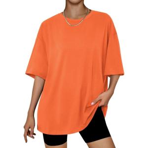 Trendy Queen Womens Oversized Summer T Shirts Plus Size Batwing Cute Casual Tops Short Sleeves Fashion Workout Clothes(Orange)