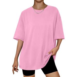 Trendy Queen Womens Oversized Summer T Shirts Plus Size Batwing Cute Casual Tops Short Sleeves Fashion Workout Clothes(Pink)